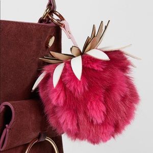 Free People Faux Fur Strawberry Pineapple Keychain